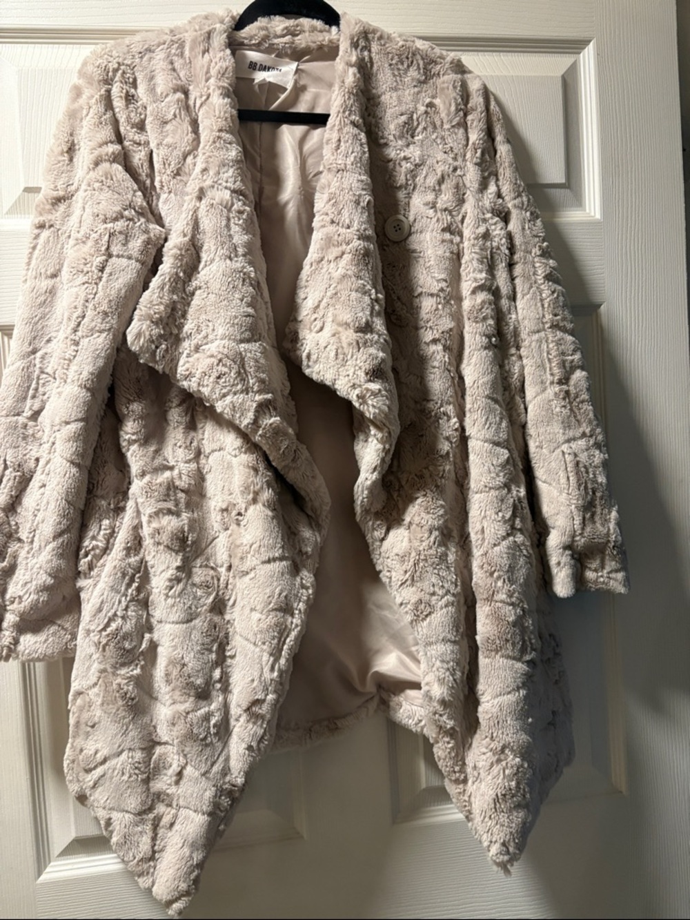 Faux Fur Plush Open Front Coat - Light Beige - Picture 5 of 7